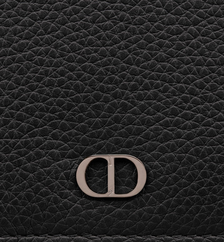 Vertical Long Wallet • Black Grained Calfskin with 'CD Icon' Signature