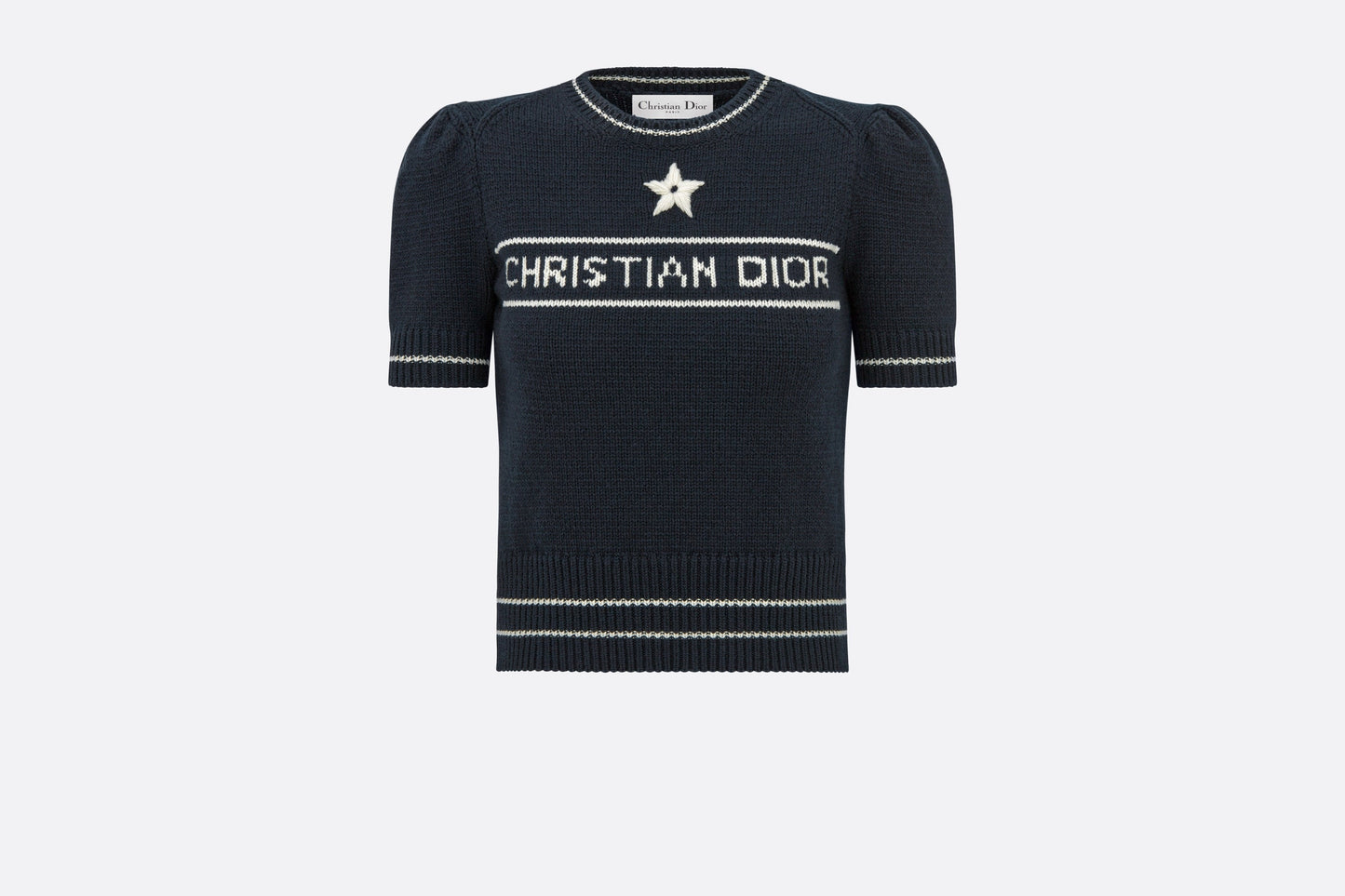 'CHRISTIAN DIOR' Short-Sleeved Sweater • Navy Blue Cashmere and Wool Knit