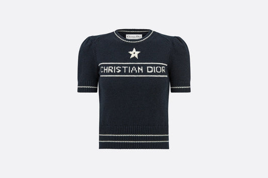 'CHRISTIAN DIOR' Short-Sleeved Sweater • Navy Blue Cashmere and Wool Knit