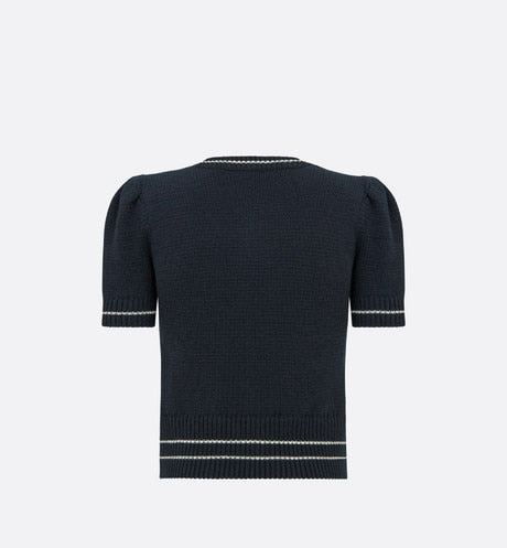 'CHRISTIAN DIOR' Short-Sleeved Sweater • Navy Blue Cashmere and Wool Knit