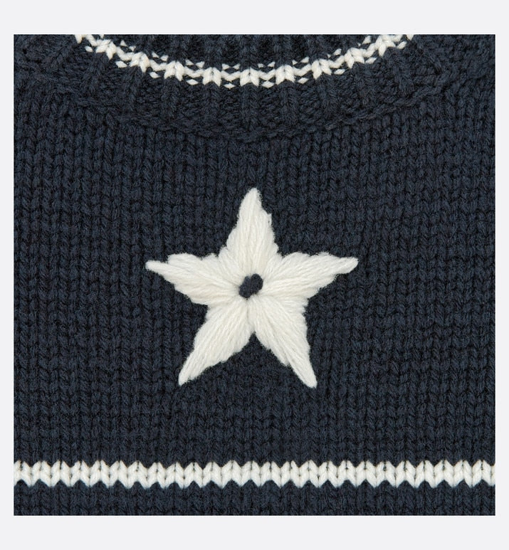 'CHRISTIAN DIOR' Short-Sleeved Sweater • Navy Blue Cashmere and Wool Knit