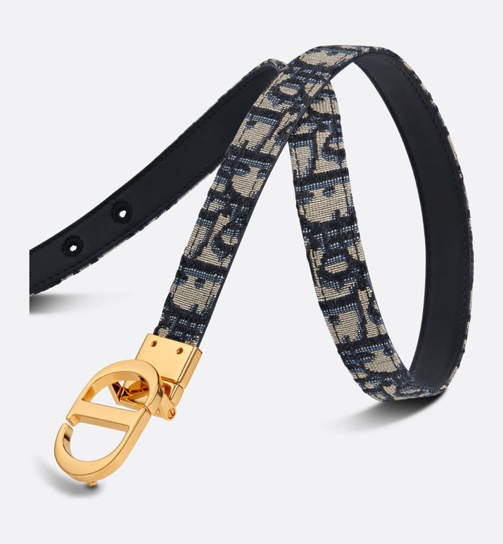 30 Montaigne Reversible Belt • Blue Smooth Calfskin and Dior Oblique Jacquard, 35 MM