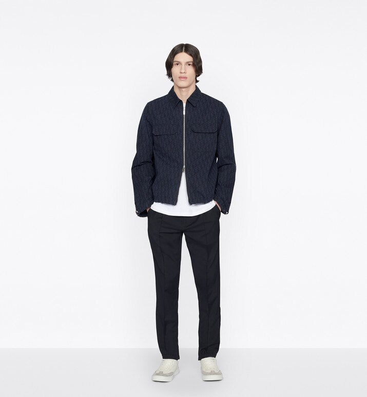 Zipped Blouson • Navy Blue and Black Dior Oblique Kasuri Cotton Denim