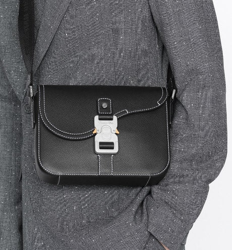 Mini Saddle Bag with Strap • Black Grained Calfskin