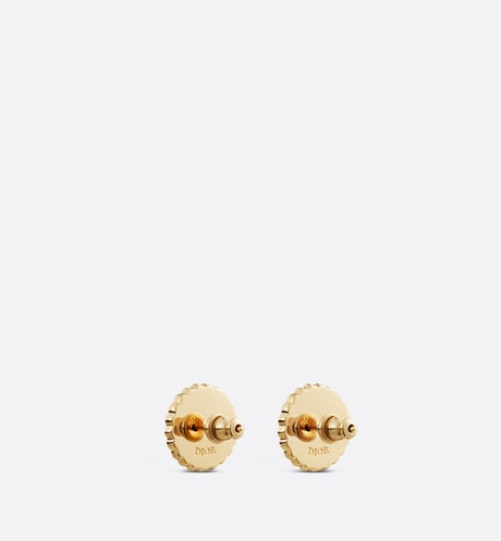 Petit CD Stud Earrings • Gold-Finish Metal and White Resin Pearls with Black Glass