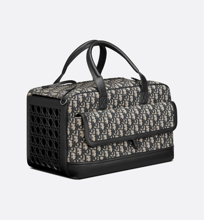 Dior Hit The Road Pet Carrier Bag • Beige and Black Dior Oblique Jacquard and Black Smooth Calfskin