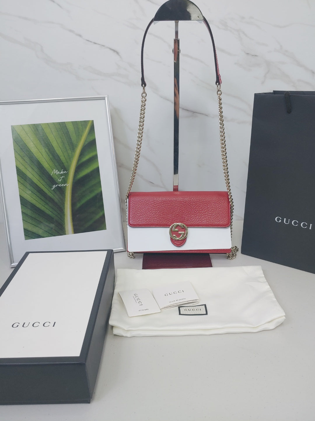 Gucci Gold GG Interlocking Leather WOC Wallet on Chain Crossbody Bag Red 510314 41207263
