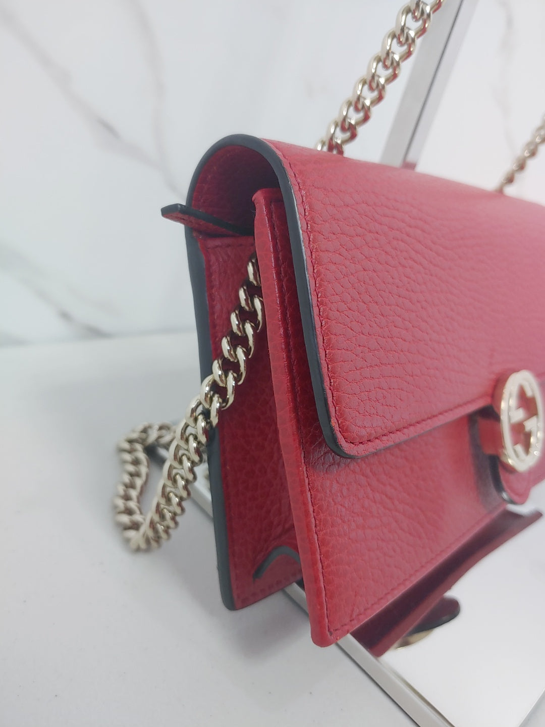 Gucci Gold GG Interlocking Leather WOC Wallet on Chain Crossbody Bag Red 510314 41207263