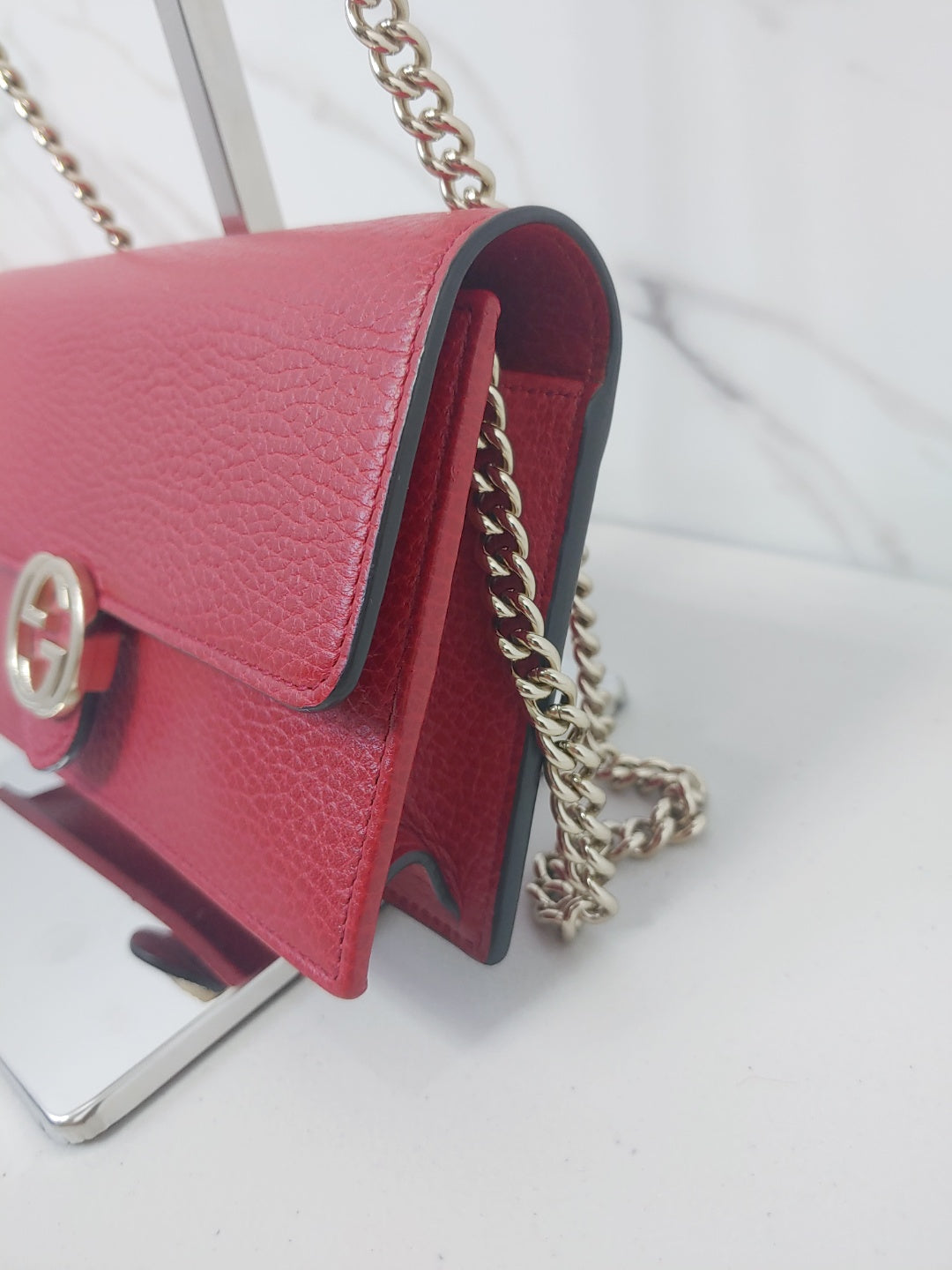 Gucci Gold GG Interlocking Leather WOC Wallet on Chain Crossbody Bag Red 510314 41207263