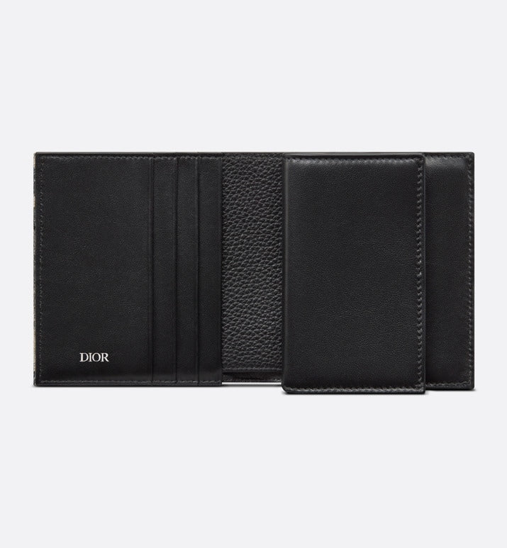 Compact Vertical Wallet • Beige and Black Dior Oblique Jacquard