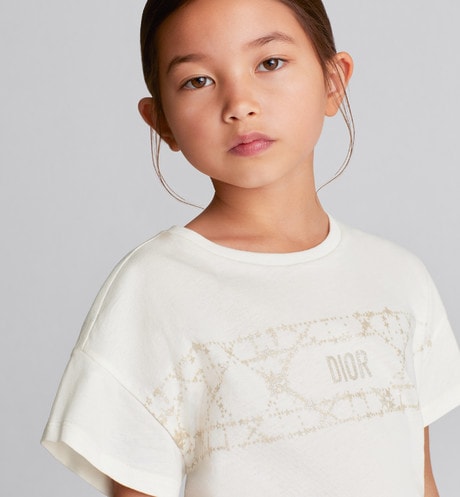 Kid's T-Shirt • Ivory Cotton Jersey with Pale Gold-Tone Cannage Motif