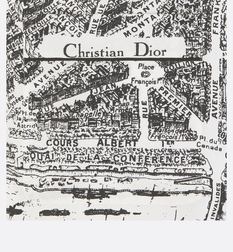 Short-Sleeved Shirt • White and Black Silk Twill with Plan de Paris Motif