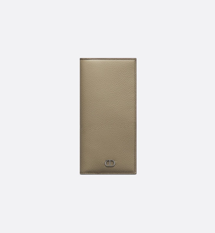 Vertical Long Wallet • Beige Grained Calfskin with CD Icon Signature