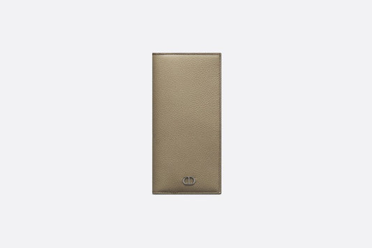 Vertical Long Wallet • Beige Grained Calfskin with CD Icon Signature