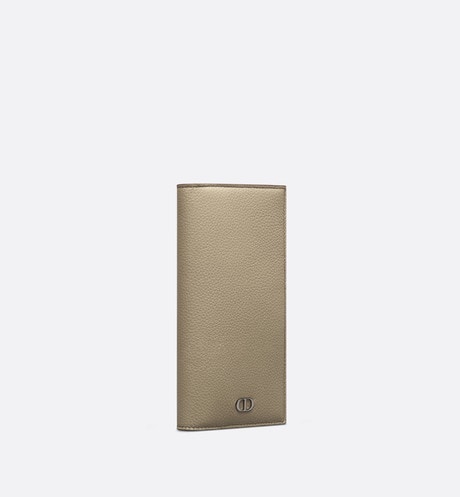 Vertical Long Wallet • Beige Grained Calfskin with CD Icon Signature