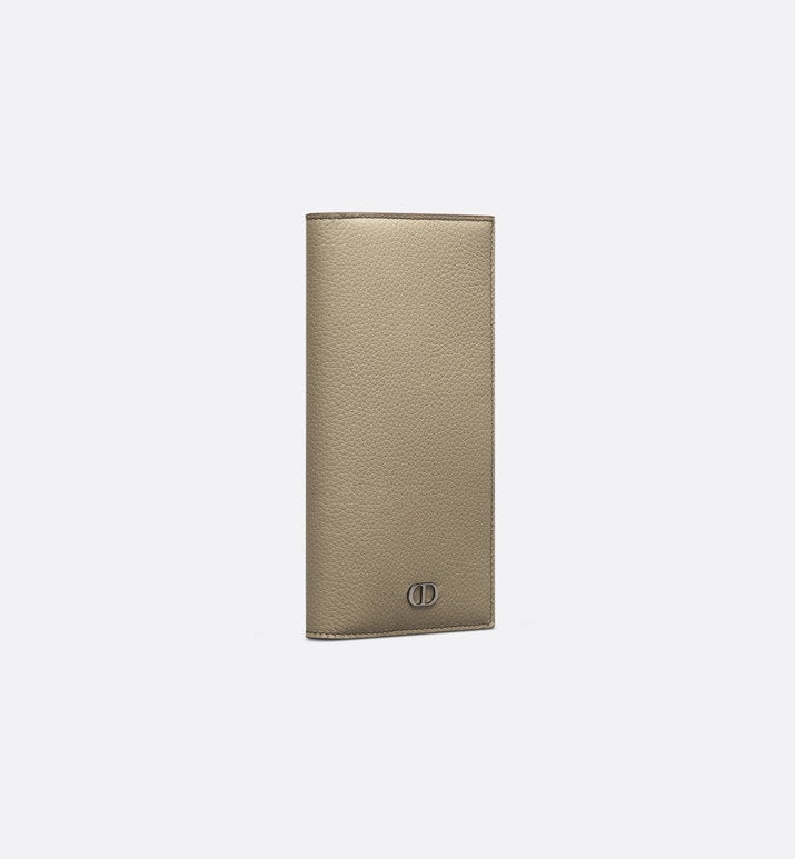 Vertical Long Wallet • Beige Grained Calfskin with CD Icon Signature