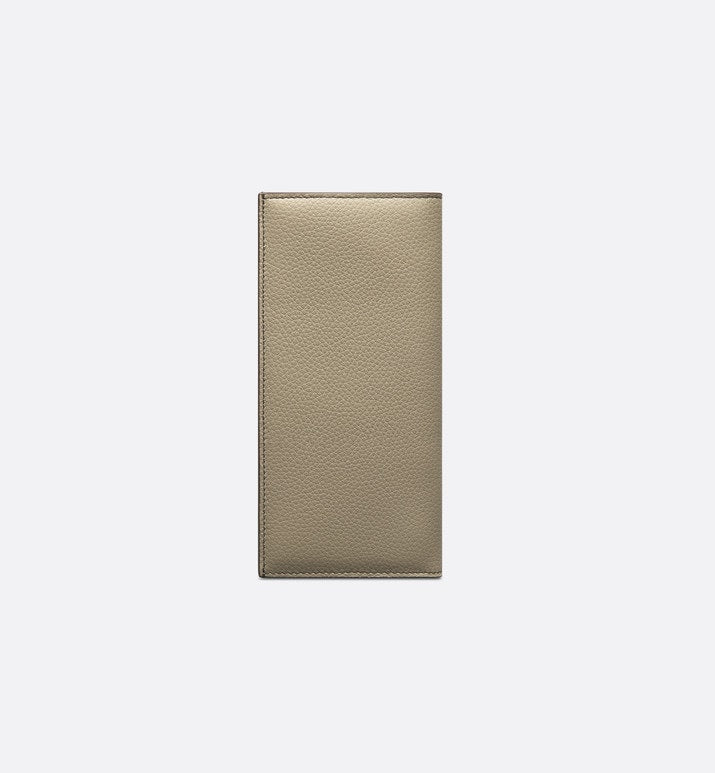 Vertical Long Wallet • Beige Grained Calfskin with CD Icon Signature