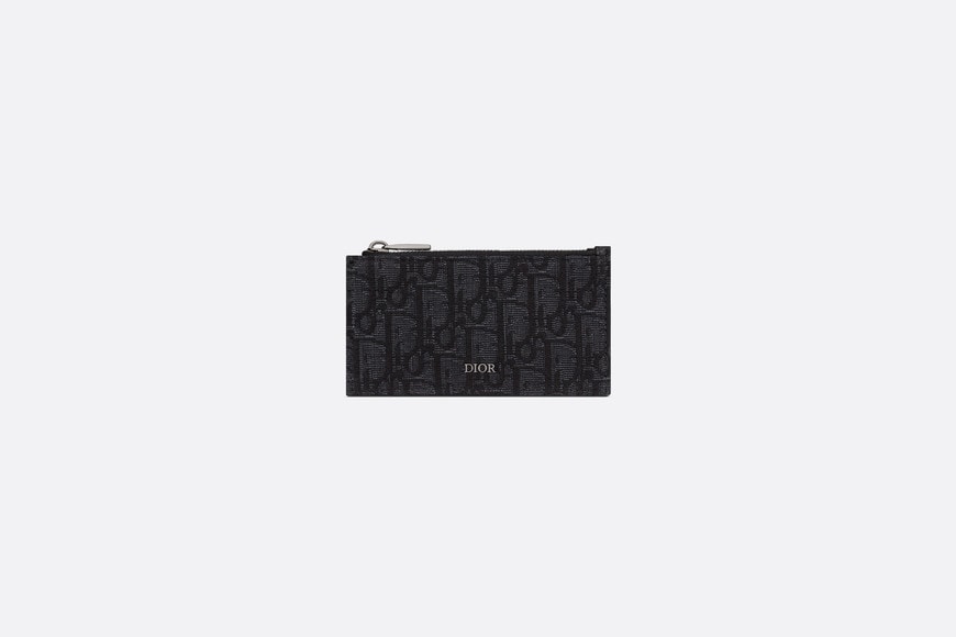 Zipped Card Holder • Black Dior Oblique Jacquard and Grained Calfskin