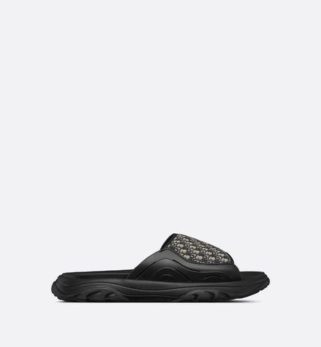 Dior H-Town Sandal • Black Rubber with Beige and Black Dior Oblique Jacquard