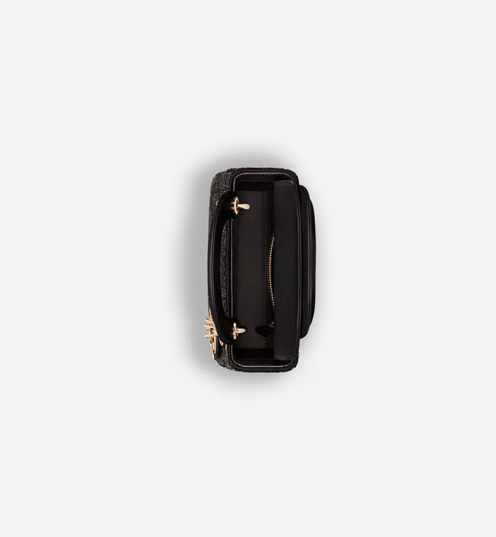 Mini Lady Dior Bag • Black Cannage Cotton with Micropearl Embroidery
