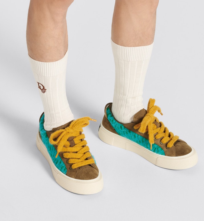 B33 Sneaker - LIMITED AND NUMBERED EDITION - with Digital Twin • Turquoise Dior Oblique Mohair and Brown Suede