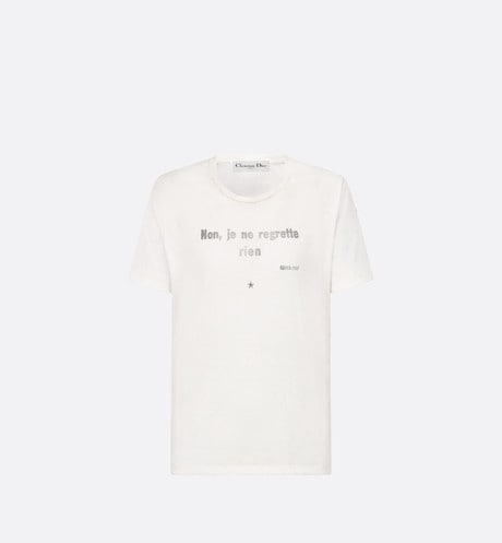 'Non Je Ne Regrette Rien' T-Shirt • White Technical Cotton Jersey with Crinkled Effect