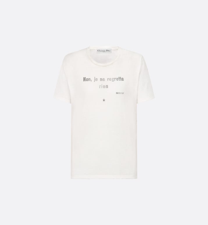 'Non Je Ne Regrette Rien' T-Shirt • White Technical Cotton Jersey with Crinkled Effect