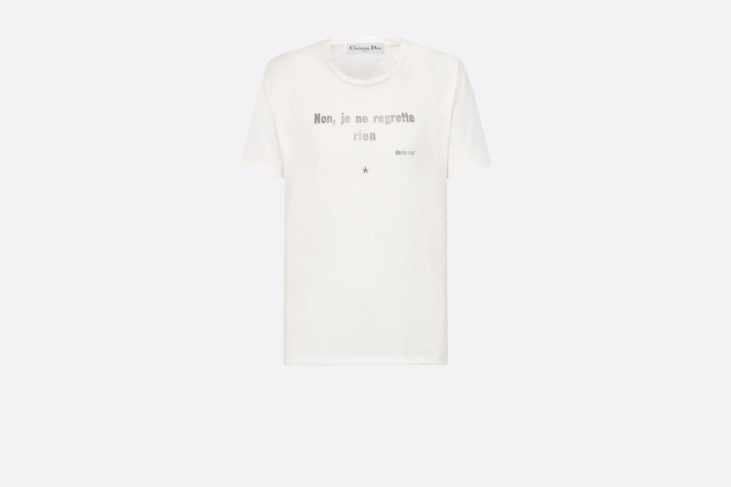 'Non Je Ne Regrette Rien' T-Shirt • White Technical Cotton Jersey with Crinkled Effect