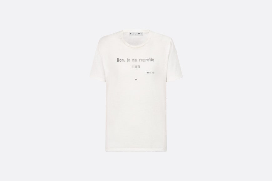 'Non Je Ne Regrette Rien' T-Shirt • White Technical Cotton Jersey with Crinkled Effect