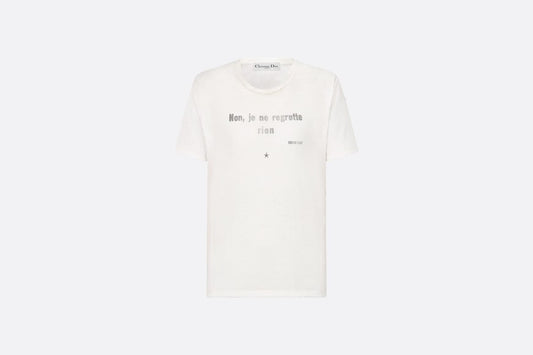 'Non Je Ne Regrette Rien' T-Shirt • White Technical Cotton Jersey with Crinkled Effect
