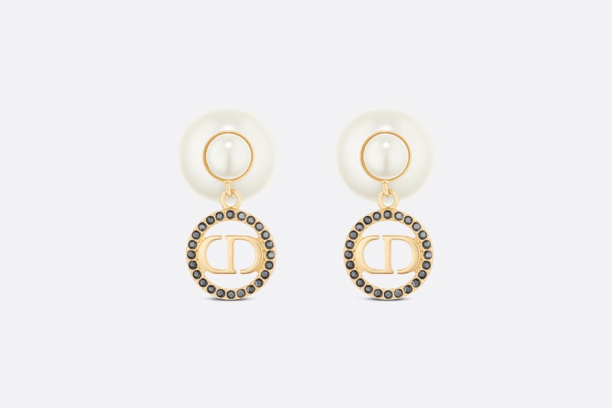 Dior Tribales Earrings • Gold-Finish Metal with White Resin Pearls and Hematite-Colored Crystals