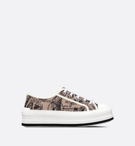 Walk'n'Dior Platform Sneaker • Beige and Black Cotton Embroidered with Plan de Paris Motif
