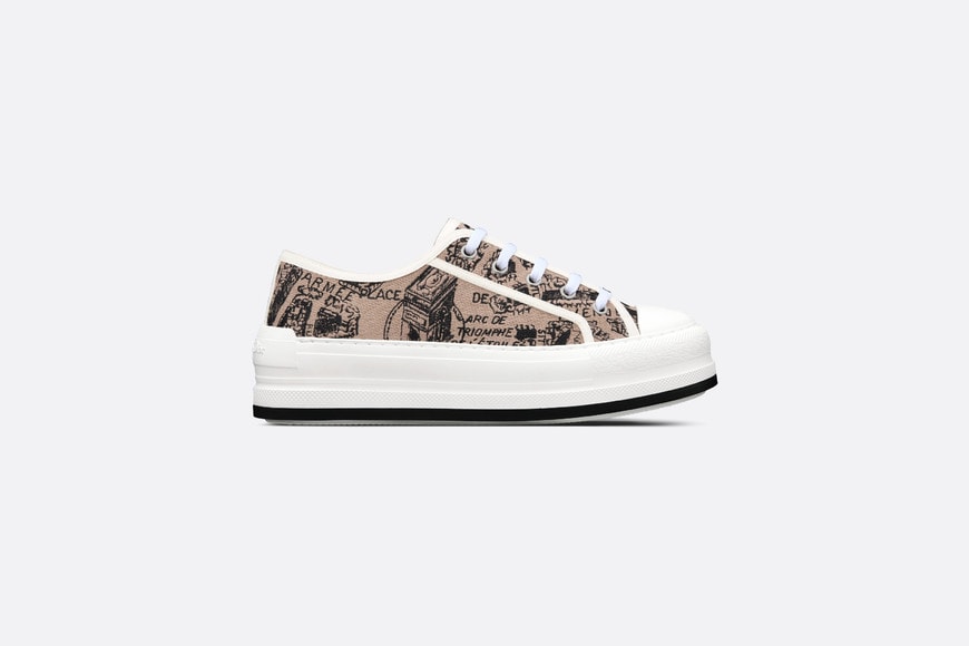 Walk'n'Dior Platform Sneaker • Beige and Black Cotton Embroidered with Plan de Paris Motif