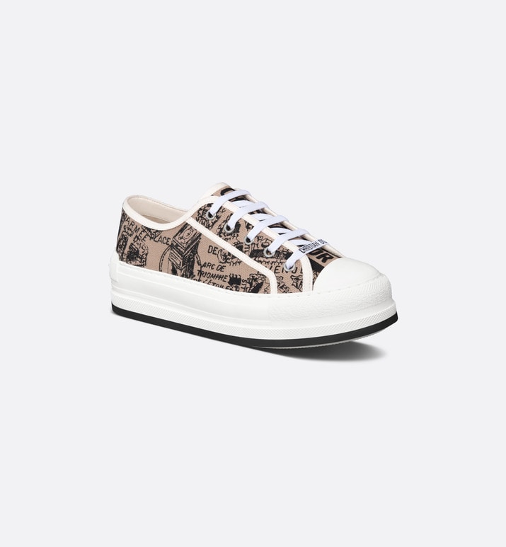 Walk'n'Dior Platform Sneaker • Beige and Black Cotton Embroidered with Plan de Paris Motif
