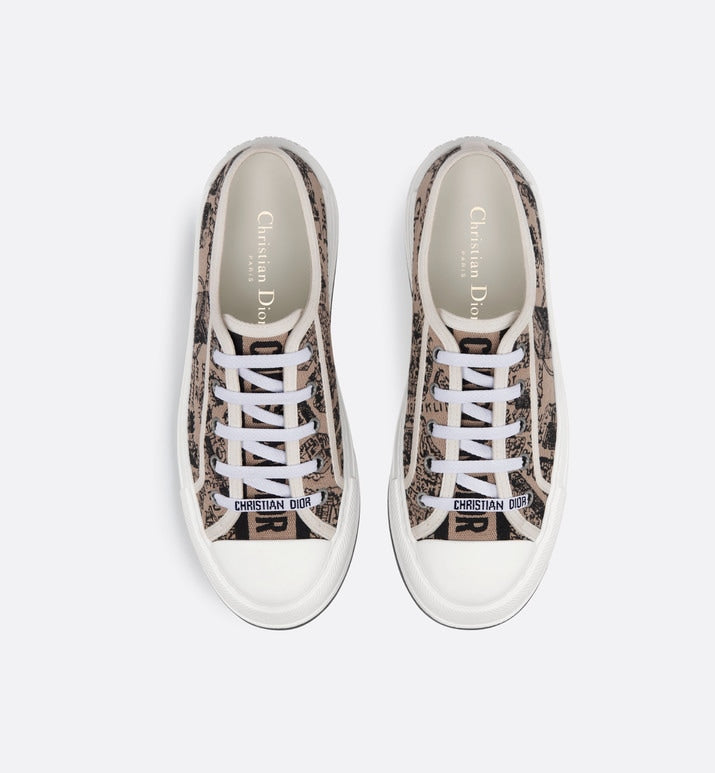 Walk'n'Dior Platform Sneaker • Beige and Black Cotton Embroidered with Plan de Paris Motif