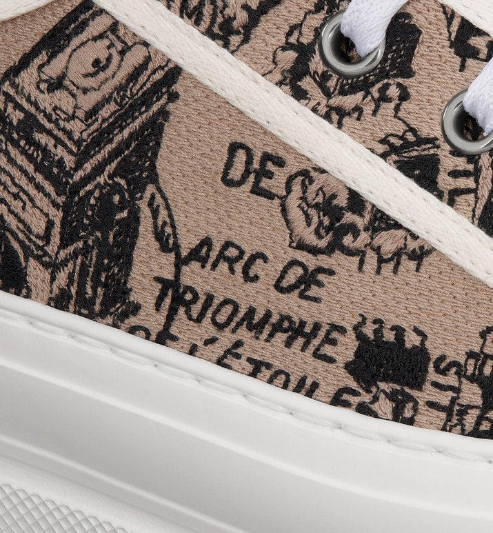 Walk'n'Dior Platform Sneaker • Beige and Black Cotton Embroidered with Plan de Paris Motif