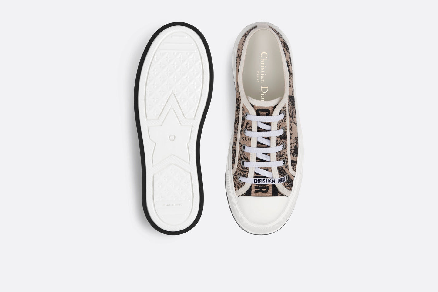 Walk'n'Dior Platform Sneaker • Beige and Black Cotton Embroidered with Plan de Paris Motif