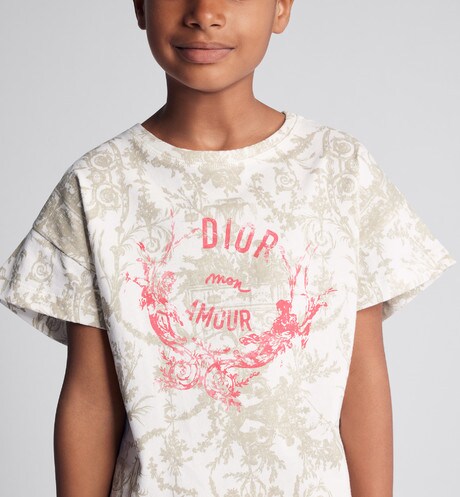 Kid's T-Shirt • Beige Cotton Jersey with White Toile de Jouy Print