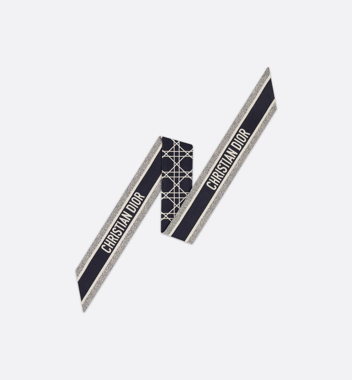 Dior Cannage Mitzah Scarf • Ivory and Navy Blue Silk Twill
