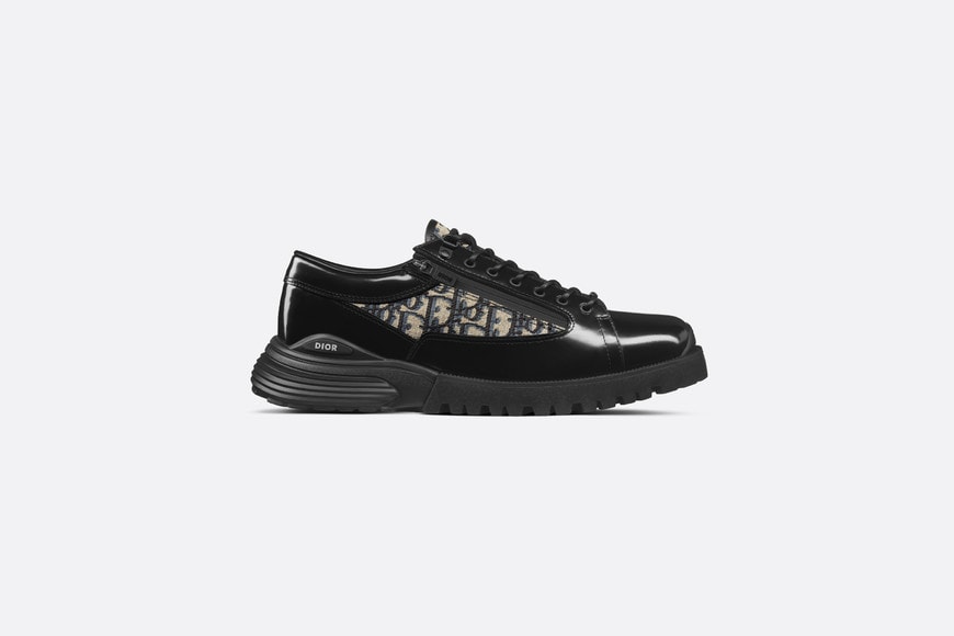 Dior Combat Derby Shoe • Black Polished Calfskin with Beige and Black Dior Oblique Jacquard