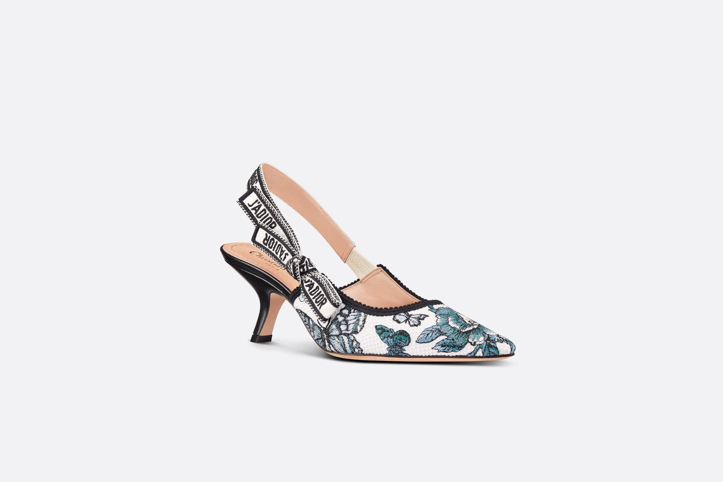 J'Adior Slingback Pump • Pastel Midnight Blue Multicolor Embroidered Cotton with Toile de Jouy Mexico Motif