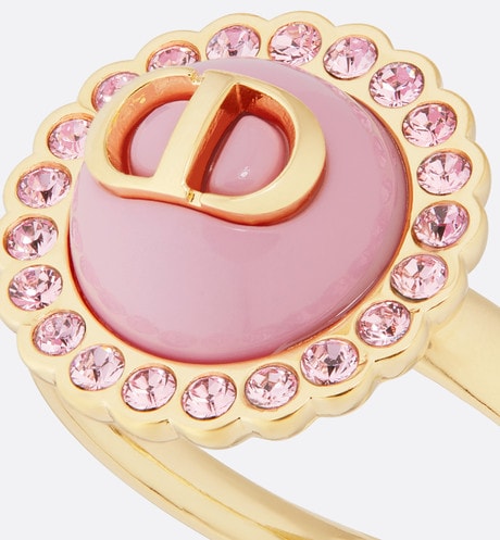 Petit CD Ring • Gold-Finish Metal, Pink Crystals and Light Pink Glass