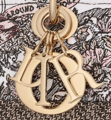 Medium Lady D-Lite Bag • White and Pastel Pink Butterfly Around The World Embroidery