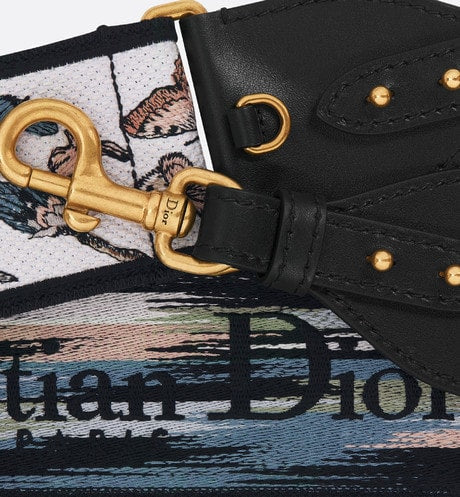 Adjustable Shoulder Strap with Ring • White Multicolor Toile de Jouy Mexico Embroidery