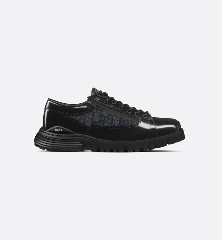 Dior Combat Derby Shoe • Black polished calfskin and Dior Oblique jacquard