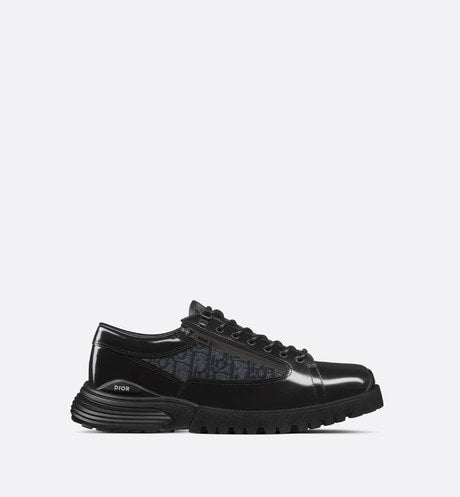 Dior Combat Derby Shoe • Black polished calfskin and Dior Oblique jacquard