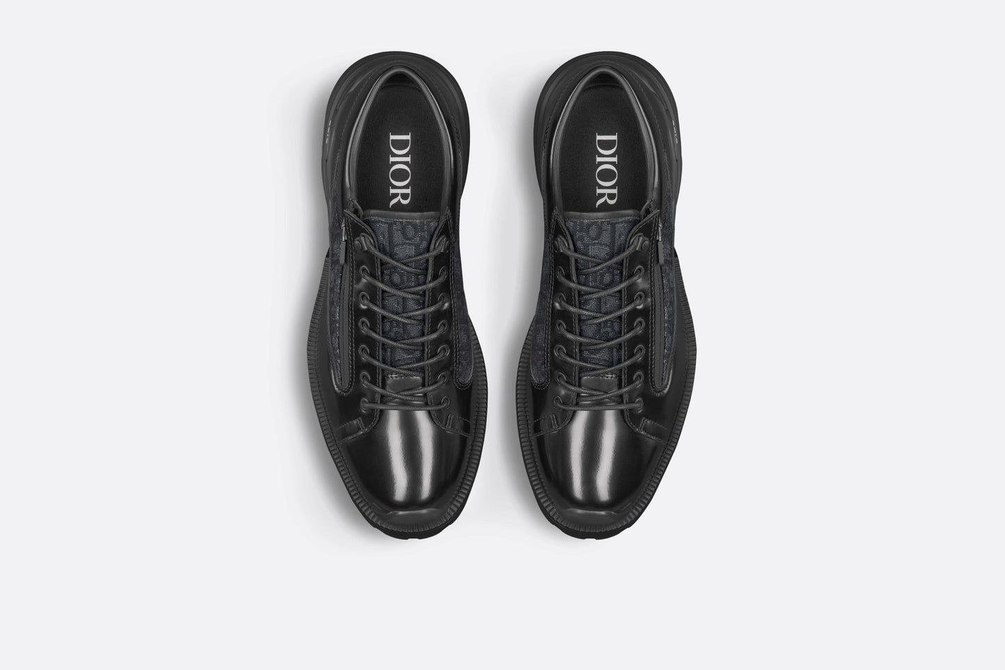 Dior Combat Derby Shoe • Black polished calfskin and Dior Oblique jacquard