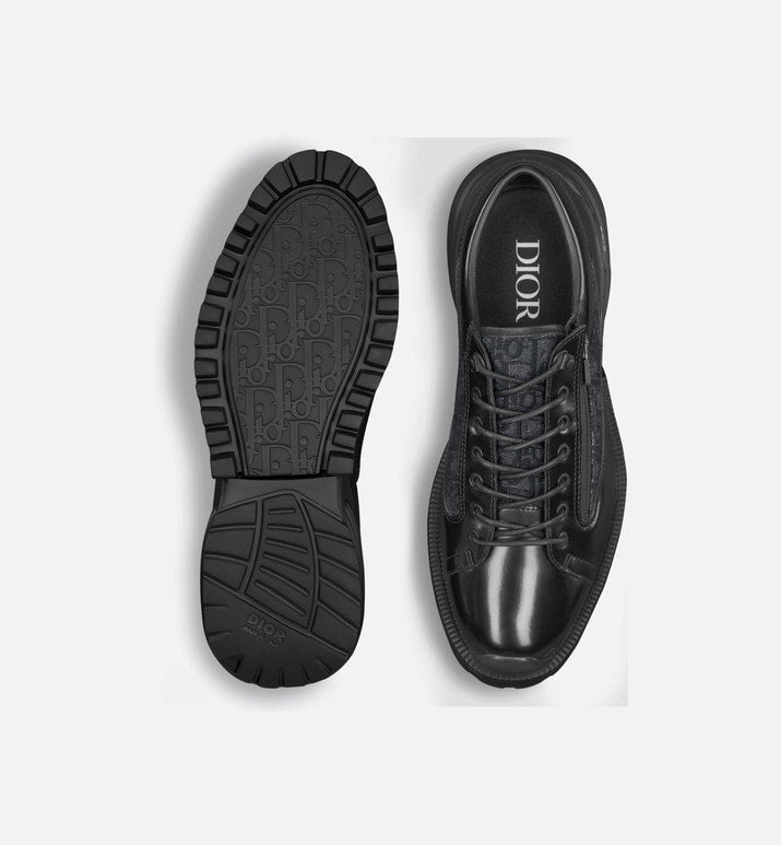 Dior Combat Derby Shoe • Black polished calfskin and Dior Oblique jacquard