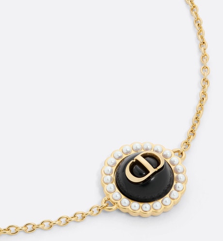 Petit CD Bracelet • Gold-Finish Metal with White Resin Pearls and Black Glass