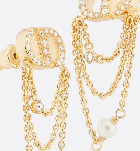 Petit CD Earrings • Gold-Finish Metal with White Resin Pearls and Silver-Tone Crystals